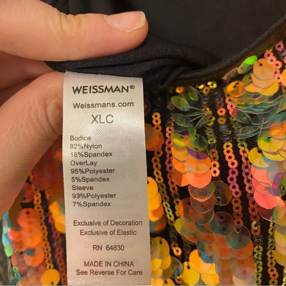 WEISSMAN Dance Costume shift dress Long sleeve black gold sequin Cool 14452 XLC